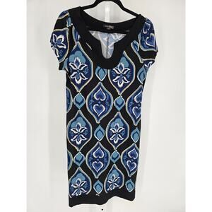 Vior Vior Womens Sz XL Knee Length Short Sleeve Shift Dress Black Blue